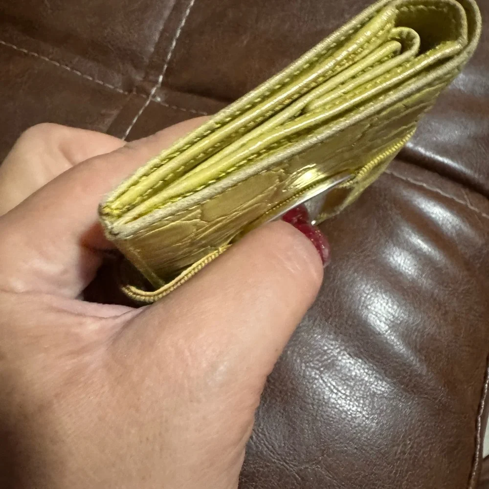 Salvatore Ferragamo Vintage yellow croc embossed leather bifold wallet